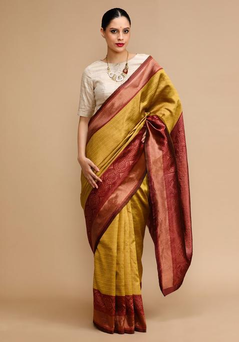 Mustard Woven Jacquard Saree Set