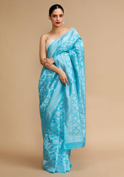 Aqua Woven Jacquard Saree Set
