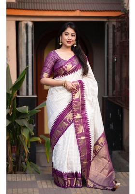 Purple Woven Jacquard Saree Set