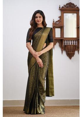 Black Woven Silk Blend Saree Set