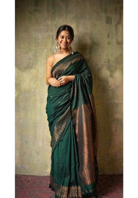 Green Woven Jacquard Saree Set