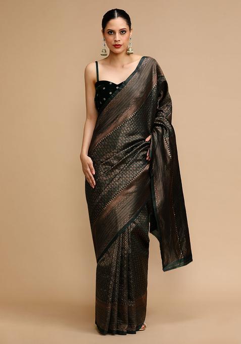Green Woven Jacquard Saree Set