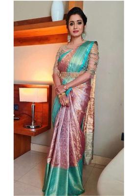 Peach Woven Jacquard Saree Set