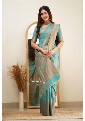 Green Woven Jacquard Saree Set