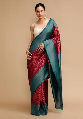 Maroon Woven Jacquard Saree Set