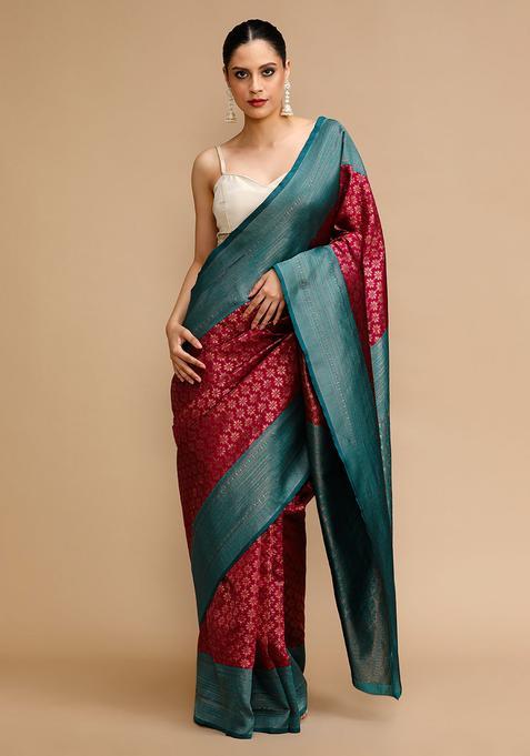 Maroon Woven Jacquard Saree Set