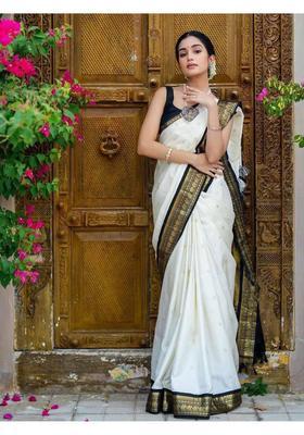White Woven Jacquard Saree Set