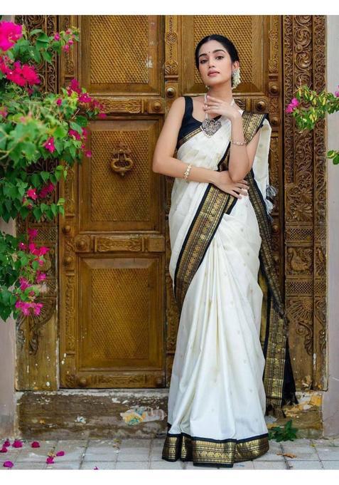 White Woven Jacquard Saree Set