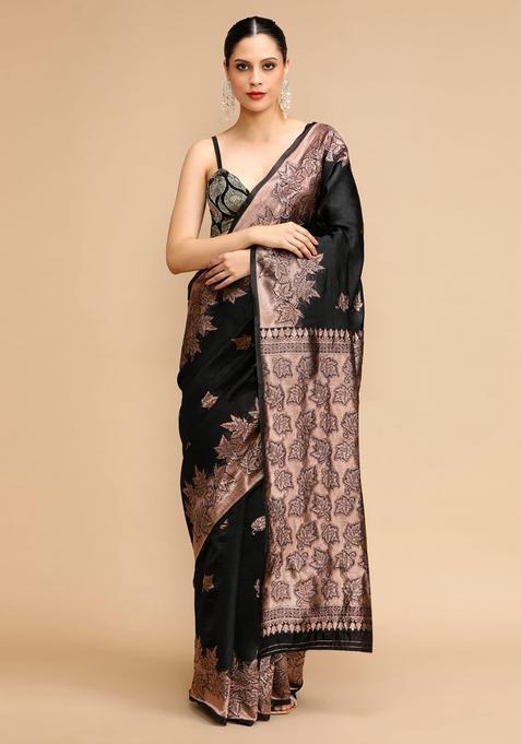 Black Woven Jacquard Saree Set