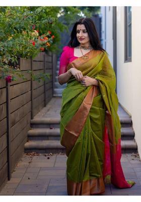 Green Woven Jacquard Saree Set