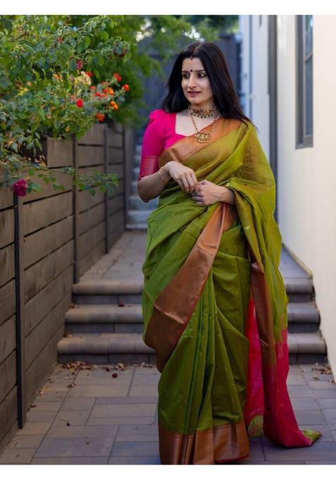 Green Woven Jacquard Saree Set