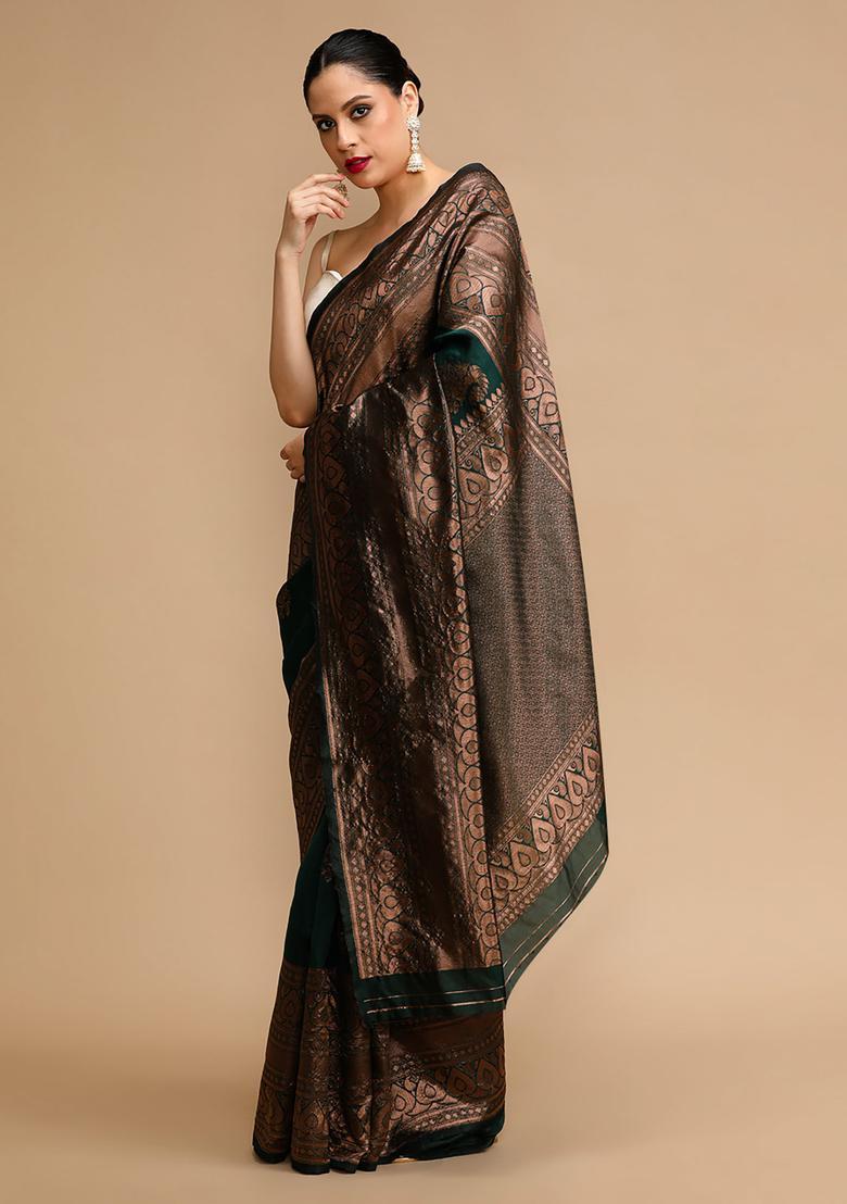 Green Woven Jacquard Saree Set - Indya