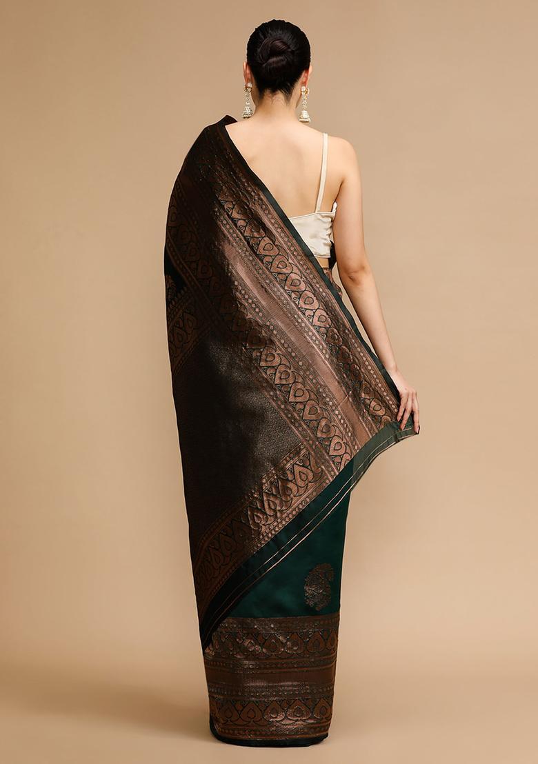 Green Woven Jacquard Saree Set - Indya