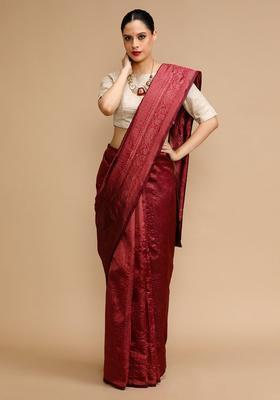 Maroon Woven Jacquard Saree Set