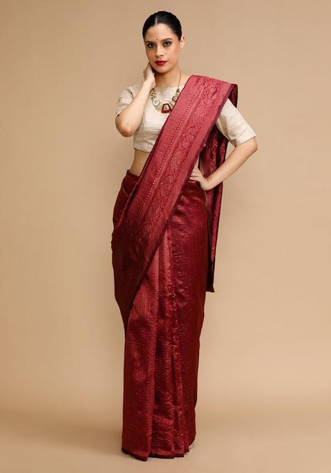Maroon Woven Jacquard Saree Set