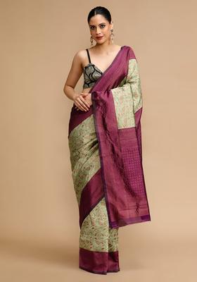 Olive Woven Jacquard Saree Set