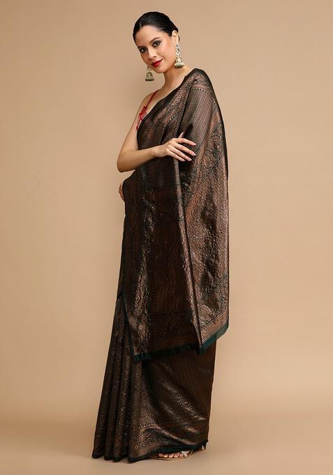 Green Woven Jacquard Saree Set