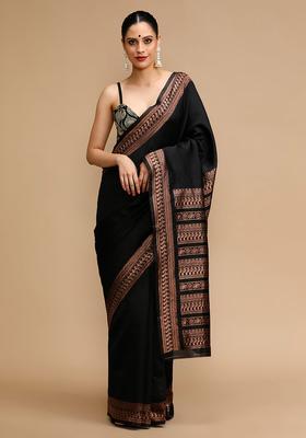 Black Woven Jacquard Saree Set