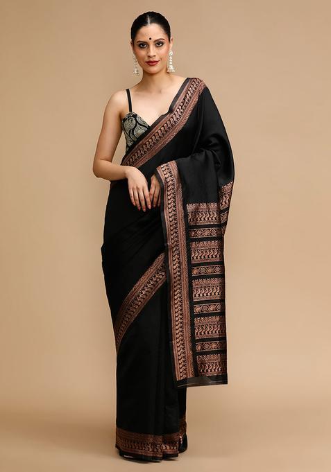 Black Woven Jacquard Saree Set