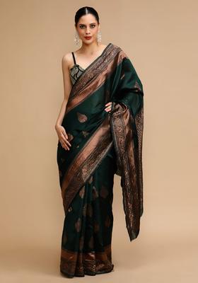 Green Woven Jacquard Saree Set