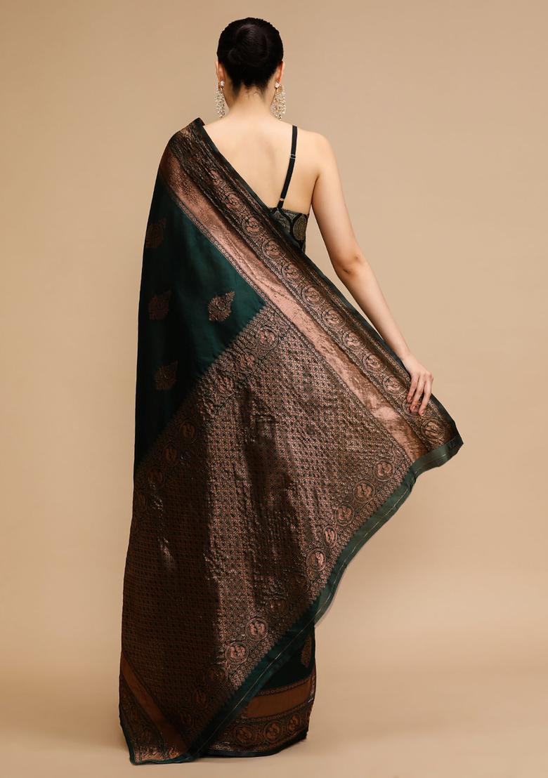 Green Woven Jacquard Saree Set - Indya