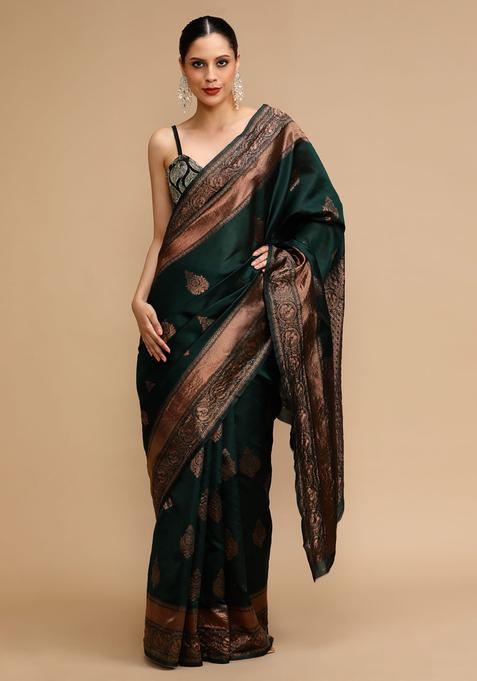 Green Woven Jacquard Saree Set