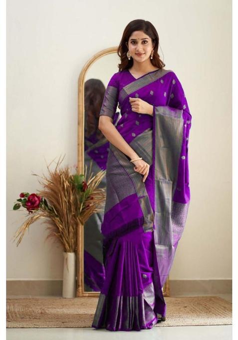 Purple Woven Jacquard Saree Set