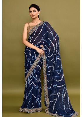 Blue Embroidered Georgette Saree Set