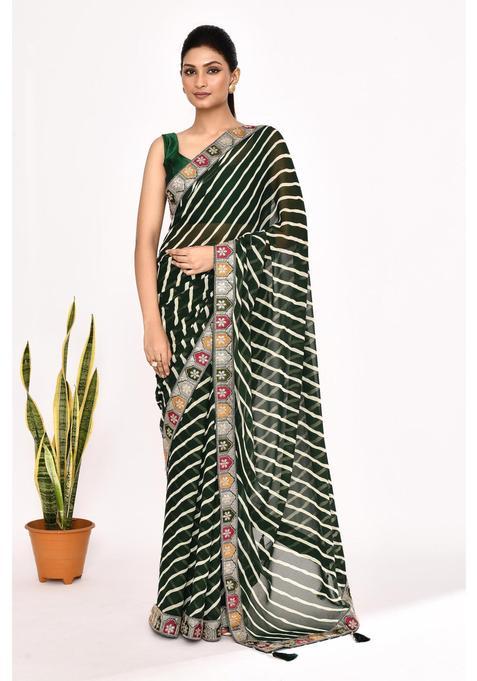 Green Embroidered Georgette Saree Set