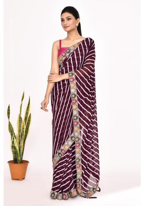 Burgundy Embroidered Georgette Saree Set