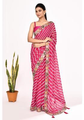 Pink Embroidered Georgette Saree Set