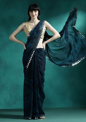 Blue Printed Georgette Saree Set