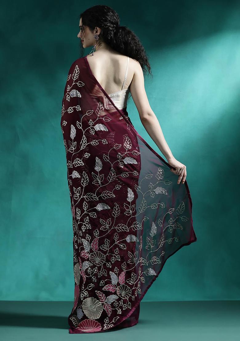 Multicolor Sequin Work Georgette Saree Set - Indya