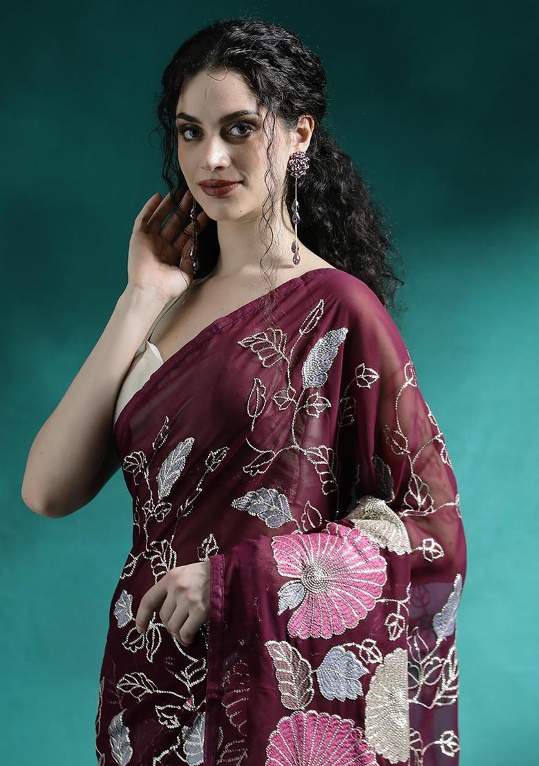 Multicolor Sequin Work Georgette Saree Set - Indya