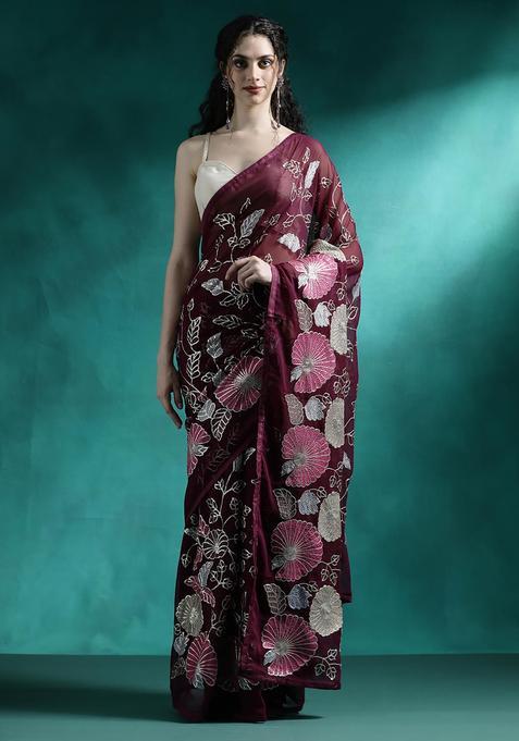 Multicolor Sequin Work Georgette Saree Set
