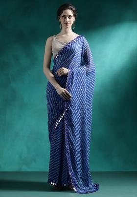 Cobalt Blue Embroidered Georgette Saree Set