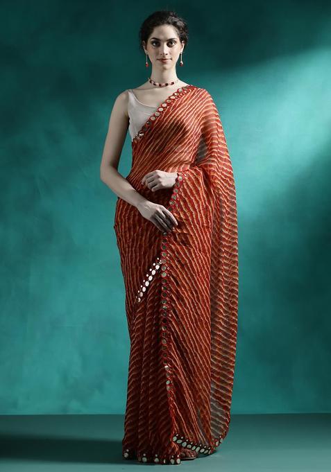 Orange Sequin Work Georgette Saree Set