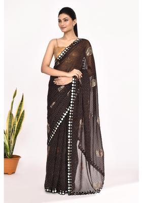 Brown Printed Chiffon Saree Set