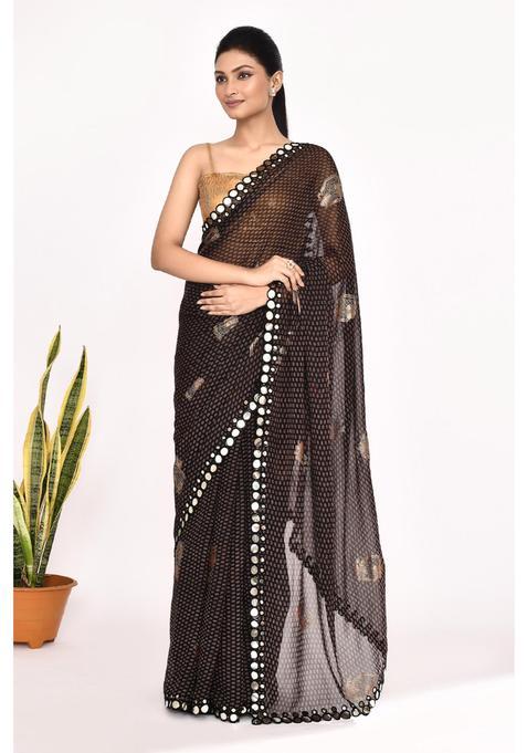 Brown Printed Chiffon Saree Set