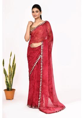 Maroon Printed Chiffon Saree Set