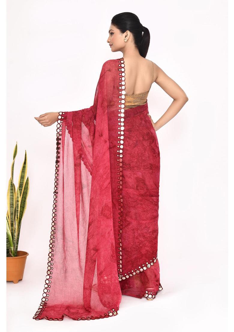 Maroon Printed Chiffon Saree Set - Indya