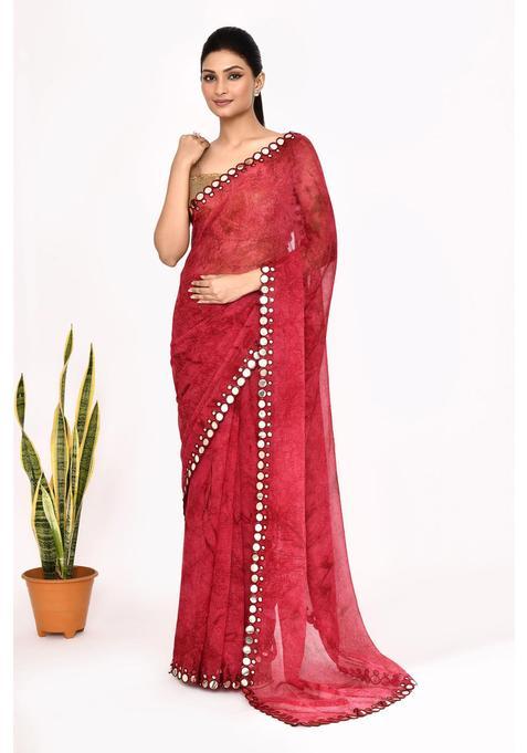 Maroon Printed Chiffon Saree Set