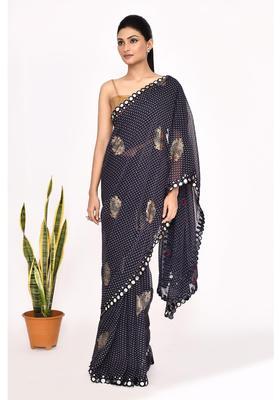 Blue Printed Chiffon Saree Set