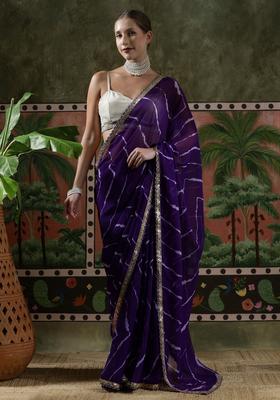 Purple Stripes Georgette Saree Set