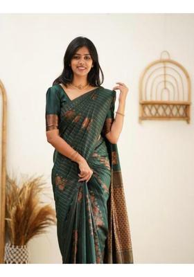 Green Printed Jacquard Saree Set