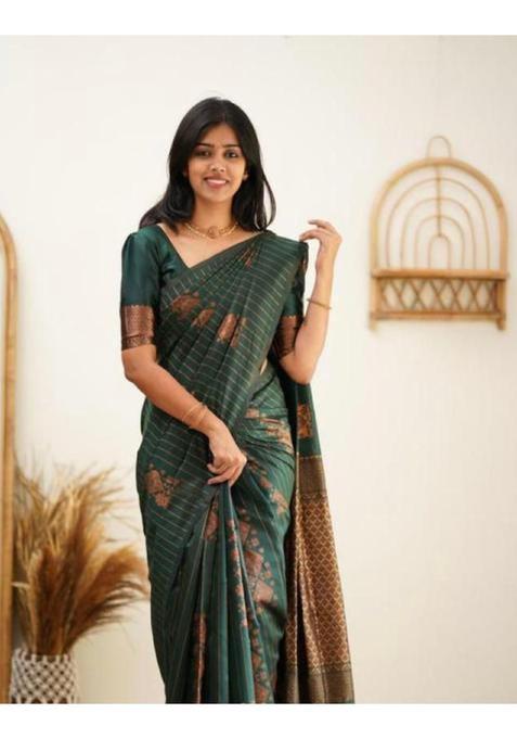 Green Printed Jacquard Saree Set
