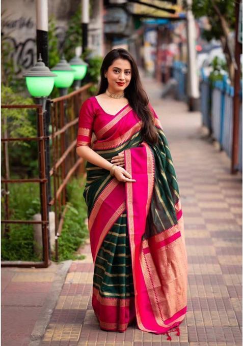 Green Woven Jacquard Saree Set