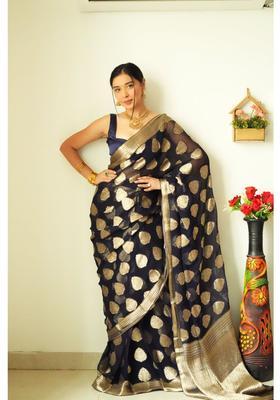 Black Woven Jacquard Saree Set