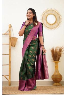 Green Woven Jacquard Saree Set