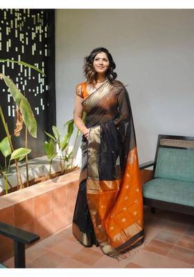 Black Woven Jacquard Saree Set